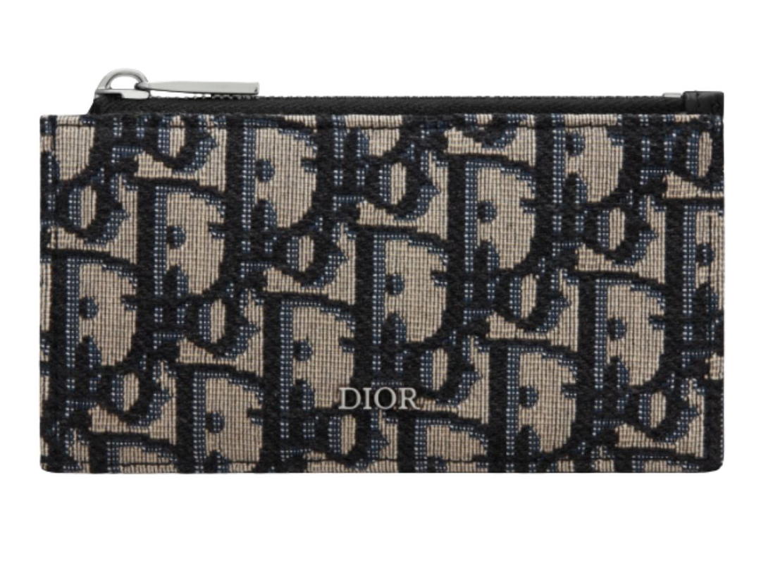 Dior Dior Zipped Card Holder Beige and Black Dior Oblique Jacquard
