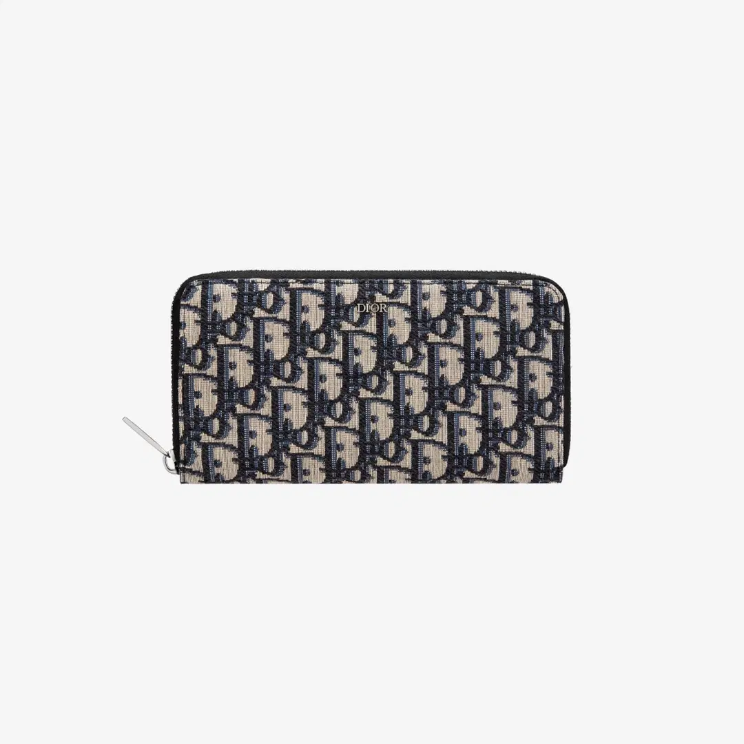 Dior Dior Zipped Long Wallet Beige & Black Dior Oblique Jacquard