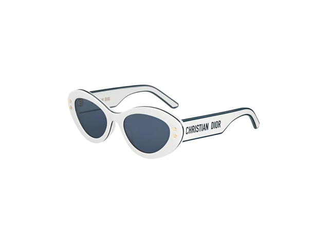 Dior DiorPacific B1U Sunglasses In White Acetate Frame And Blue Lenses With Gold-Tone Logo - view 2