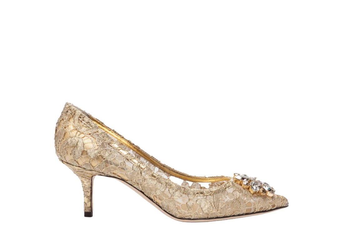 Dolce & Gabbana Dolce & Gabbana Lurex Lace Rainbow Pumps With Brooch Detailing Gold