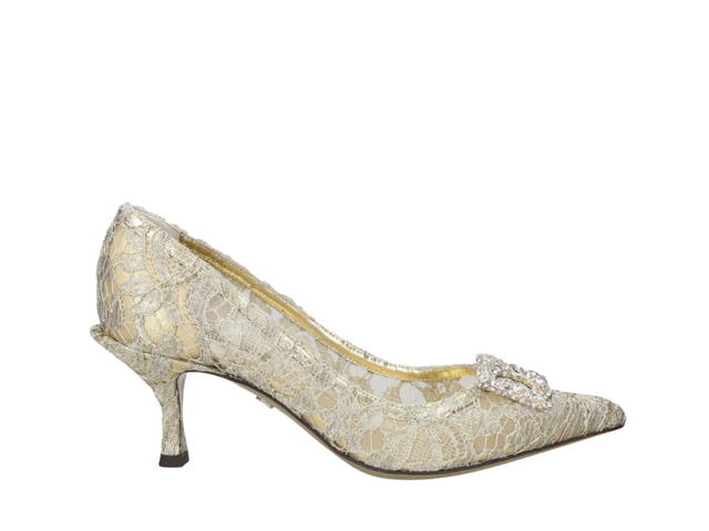 Dolce & Gabbana Dolce & Gabbana Taormina Lace Pumps With DG Amore Logo Gold - view 1