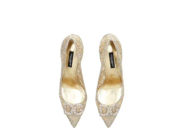 Dolce & Gabbana Dolce & Gabbana Taormina Lace Pumps With DG Amore Logo Gold - view 2