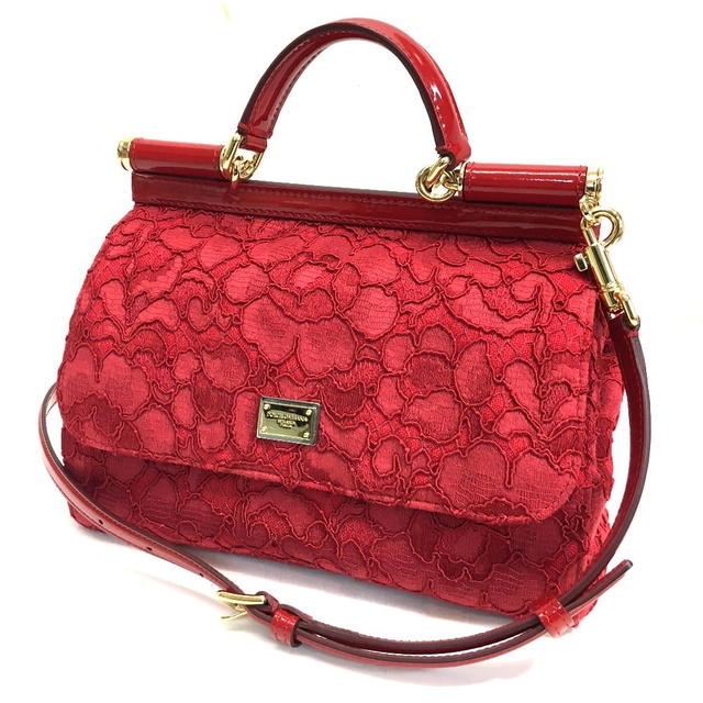 Dolce & Gabbana DOLCE & GABBANA D&G Sicily Logo Plate Flower Embroidery Hand Bag Red - view 1