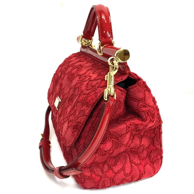 Dolce & Gabbana DOLCE & GABBANA D&G Sicily Logo Plate Flower Embroidery Hand Bag Red - view 2