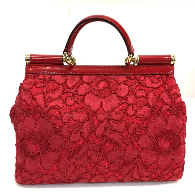 Dolce & Gabbana DOLCE & GABBANA D&G Sicily Logo Plate Flower Embroidery Hand Bag Red - view 3