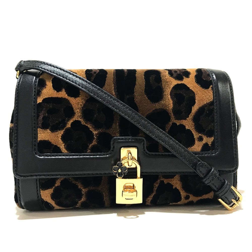 Dolce & Gabbana DOLCE&GABBANA Leopard Flower Shoulder Bag Black x Brown Velvet/Leather