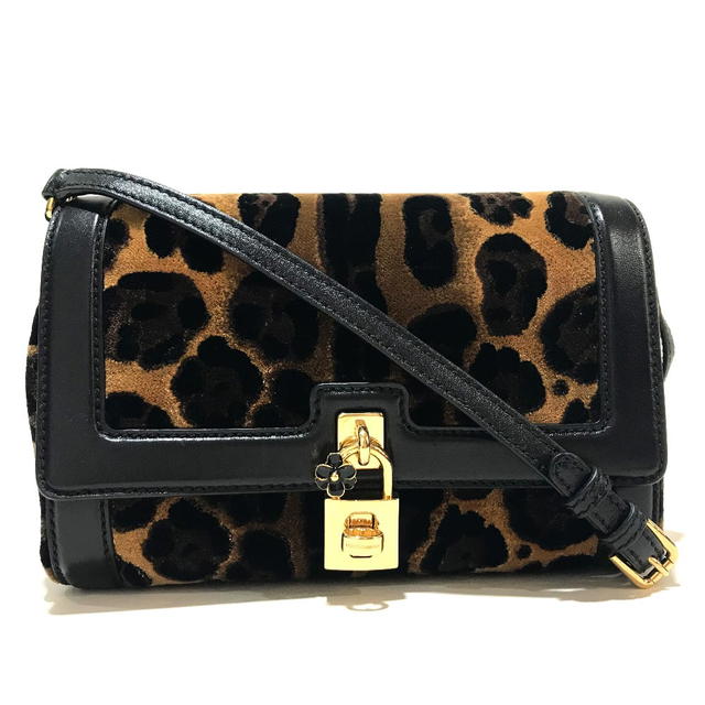 Dolce & Gabbana DOLCE&GABBANA Leopard Flower Shoulder Bag Black x Brown Velvet/Leather - view 1