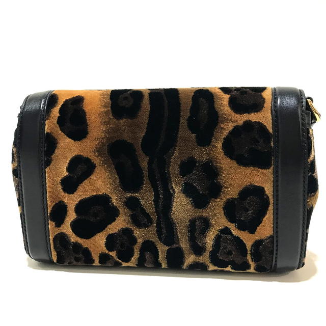 Dolce & Gabbana DOLCE&GABBANA Leopard Flower Shoulder Bag Black x Brown Velvet/Leather - view 2