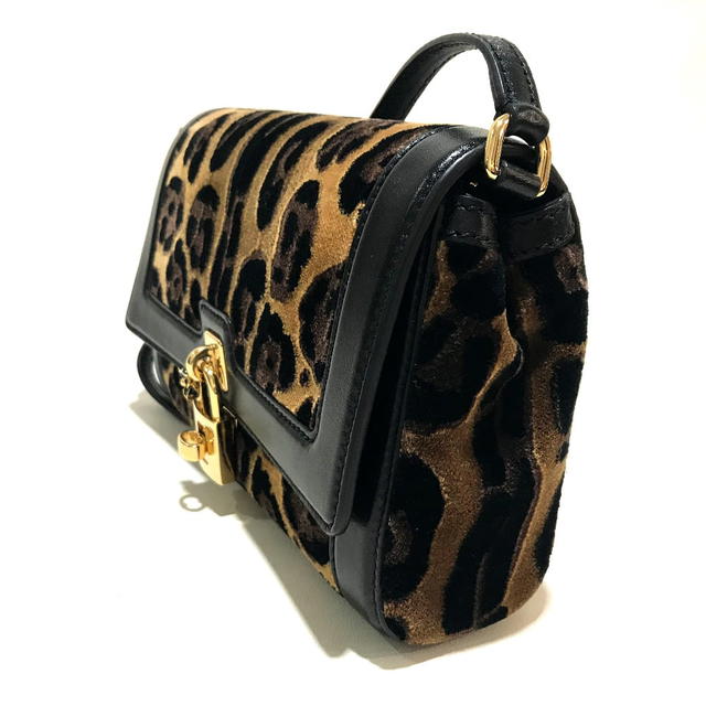 Dolce & Gabbana DOLCE&GABBANA Leopard Flower Shoulder Bag Black x Brown Velvet/Leather - view 3