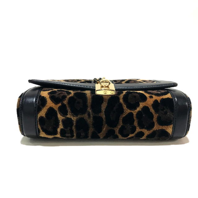 Dolce & Gabbana DOLCE&GABBANA Leopard Flower Shoulder Bag Black x Brown Velvet/Leather - view 4