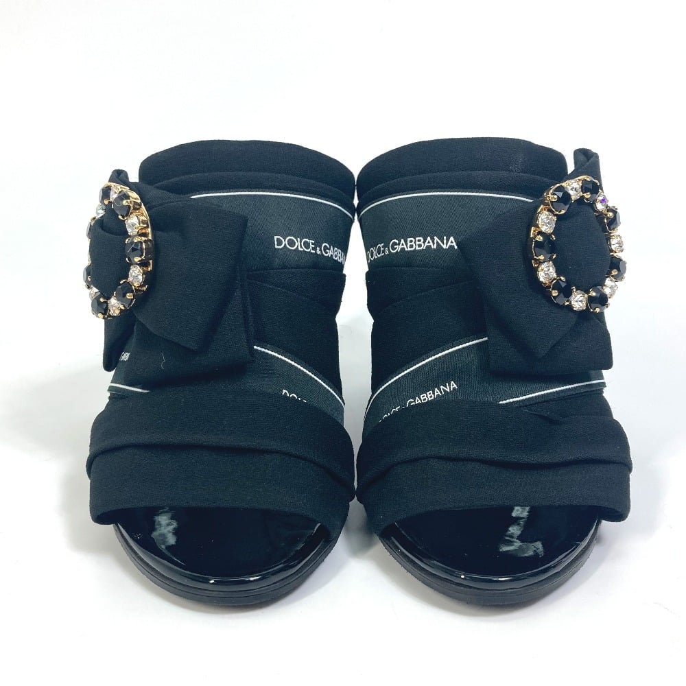 Dolce & Gabbana DOLCE&GABBANA Sandals ribbon logo/high heels Mules Black/GoldHardware
