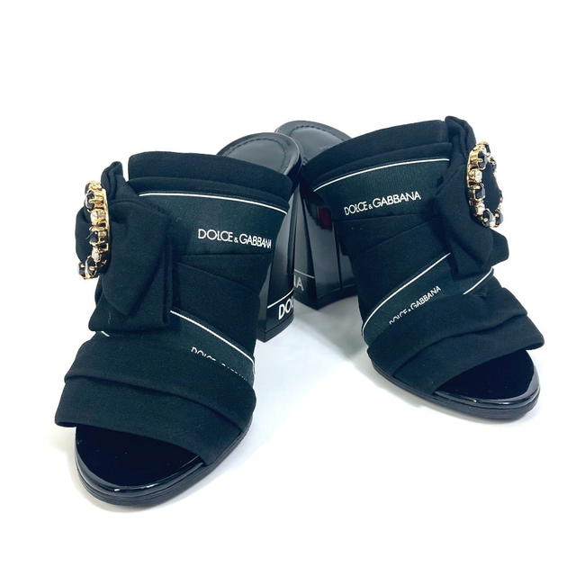 Dolce & Gabbana DOLCE&GABBANA Sandals ribbon logo/high heels Mules Black/GoldHardware - view 2