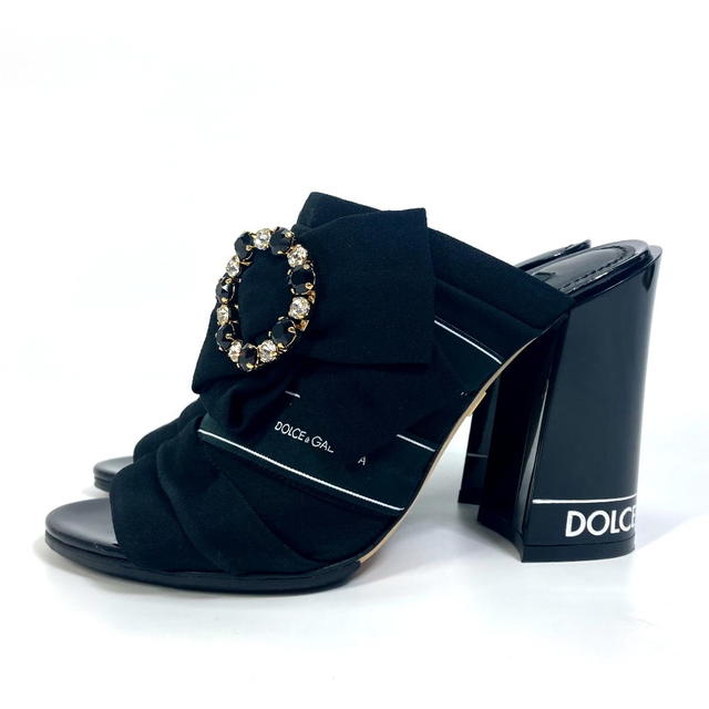 Dolce & Gabbana DOLCE&GABBANA Sandals ribbon logo/high heels Mules Black/GoldHardware - view 3