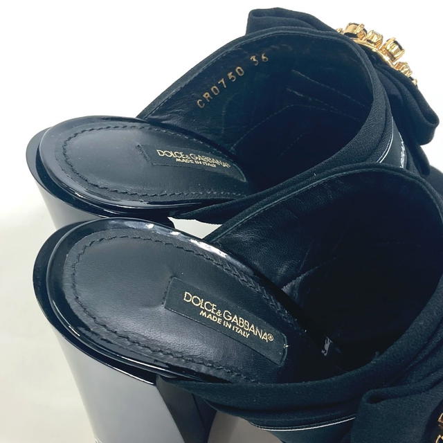 Dolce & Gabbana DOLCE&GABBANA Sandals ribbon logo/high heels Mules Black/GoldHardware - view 4