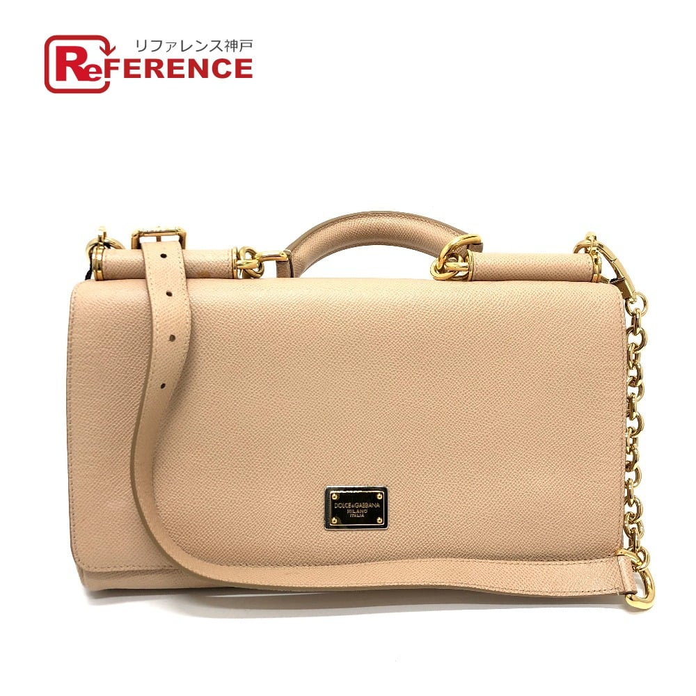 Dolce & Gabbana DOLCE&GABBANA sicily plate 2WAY bag Shoulder Bag Leather Beige/GoldHardware