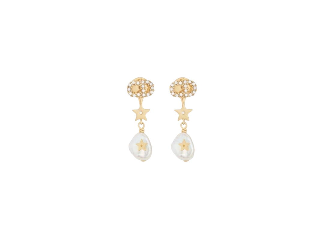 Dior Dior Petit CD Earrings In Crystal Resin Pearl With Gold-Tone Metal Hardware Gold
