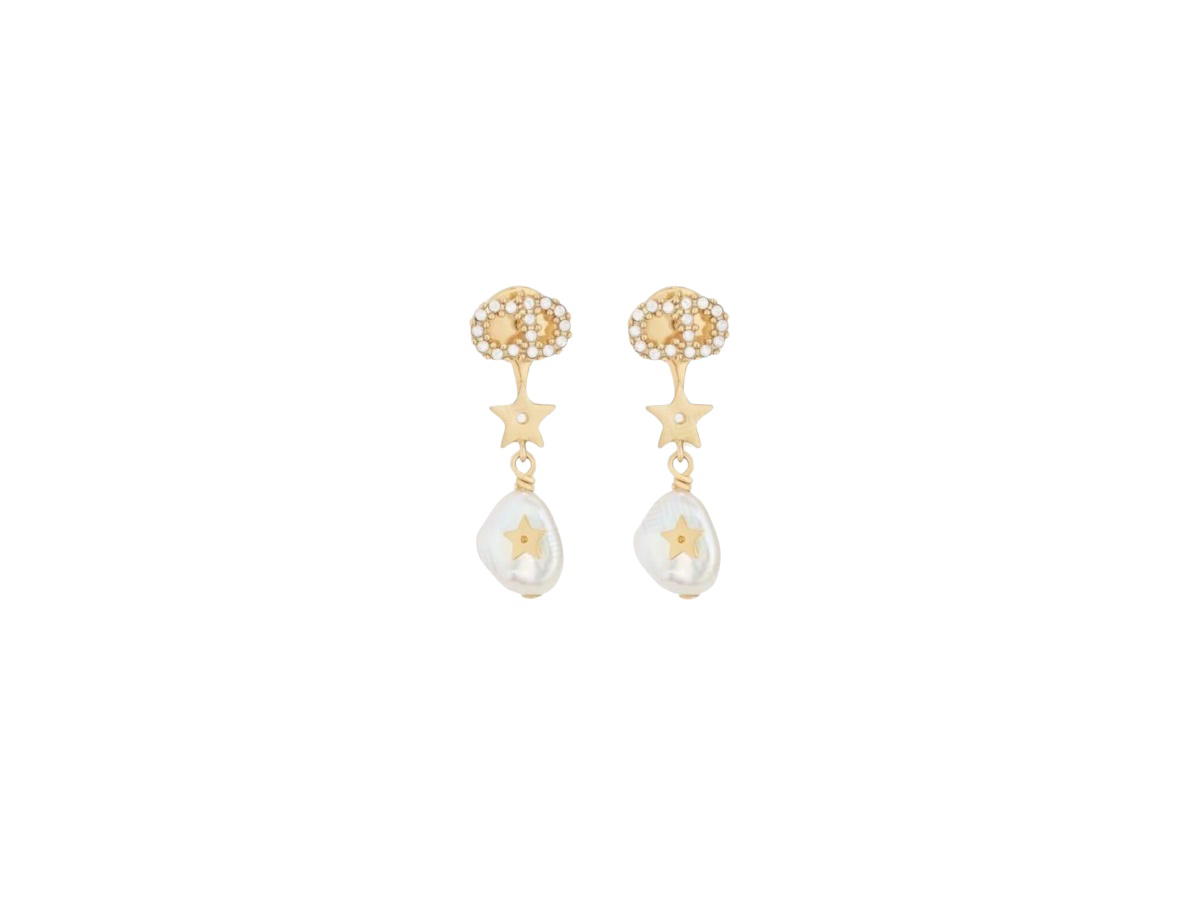 Dior Dior Petit CD Earrings In Crystal Resin Pearl With Gold-Tone Metal Hardware Gold