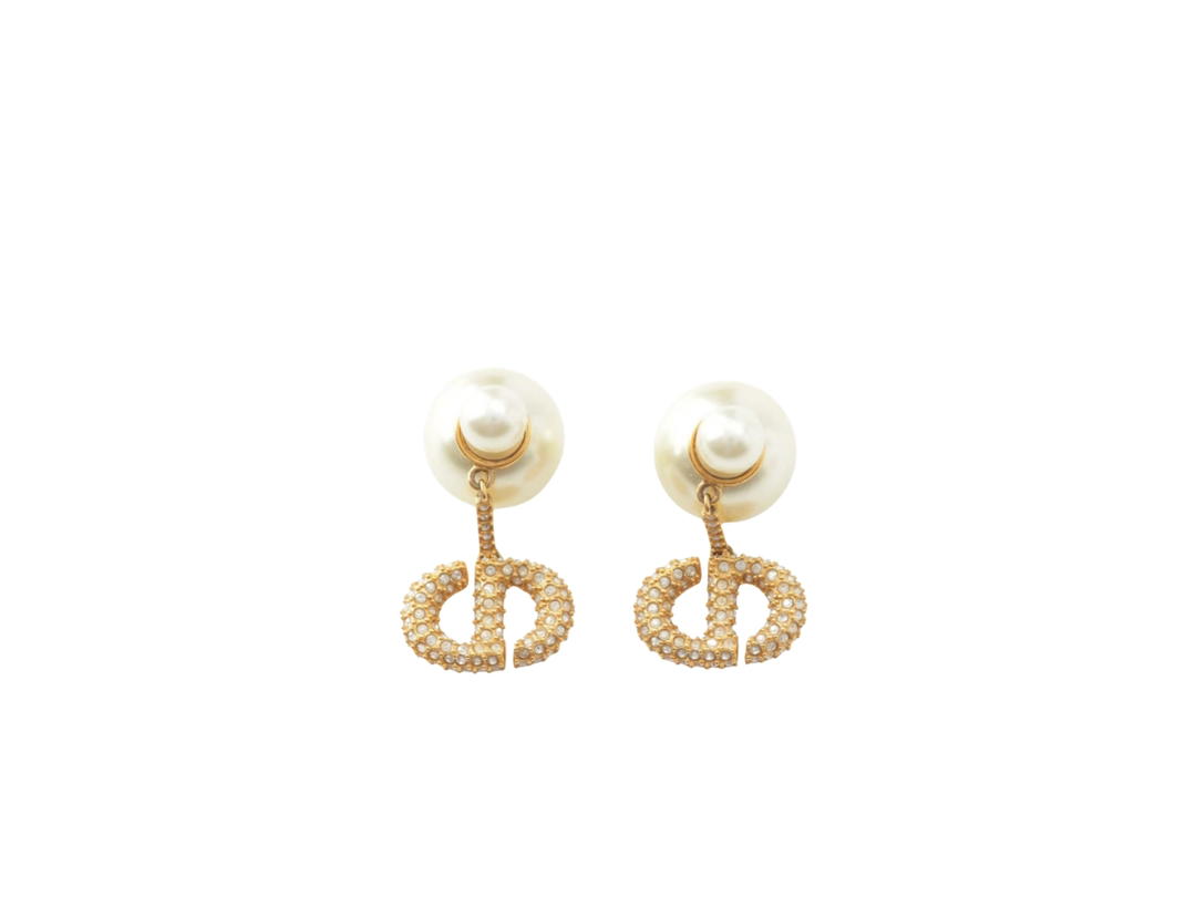Dior Dior Tribal CD Logo Pearl Earrings Gold