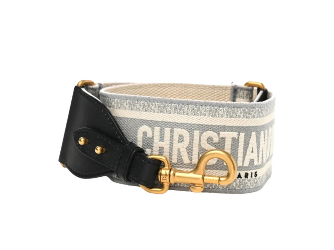 Dior Dior Shoulder Strap In Grey Canvas Embroidered