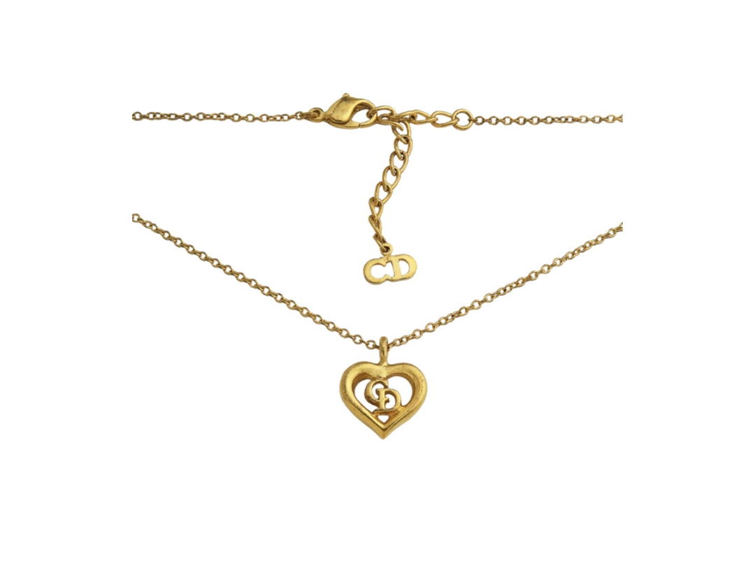 Dior Dior Vintage CD Heart Pendant Necklace Gold