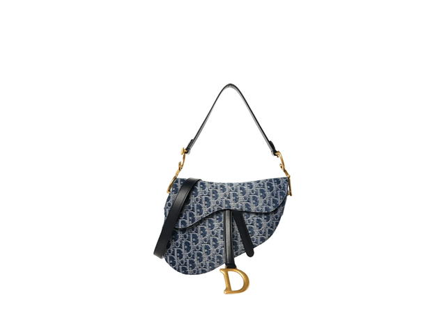Dior Dior Denim Oblique Jacquard Saddle Bag With Strap Blue - view 1