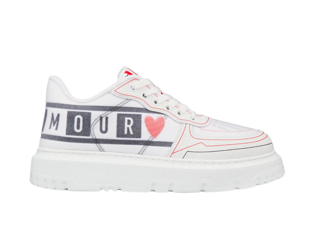 Dior Dior Dioramourn Addict D-Chess Heart Calfskin and Technical Fabric Low Top Sneakers White (Women's)