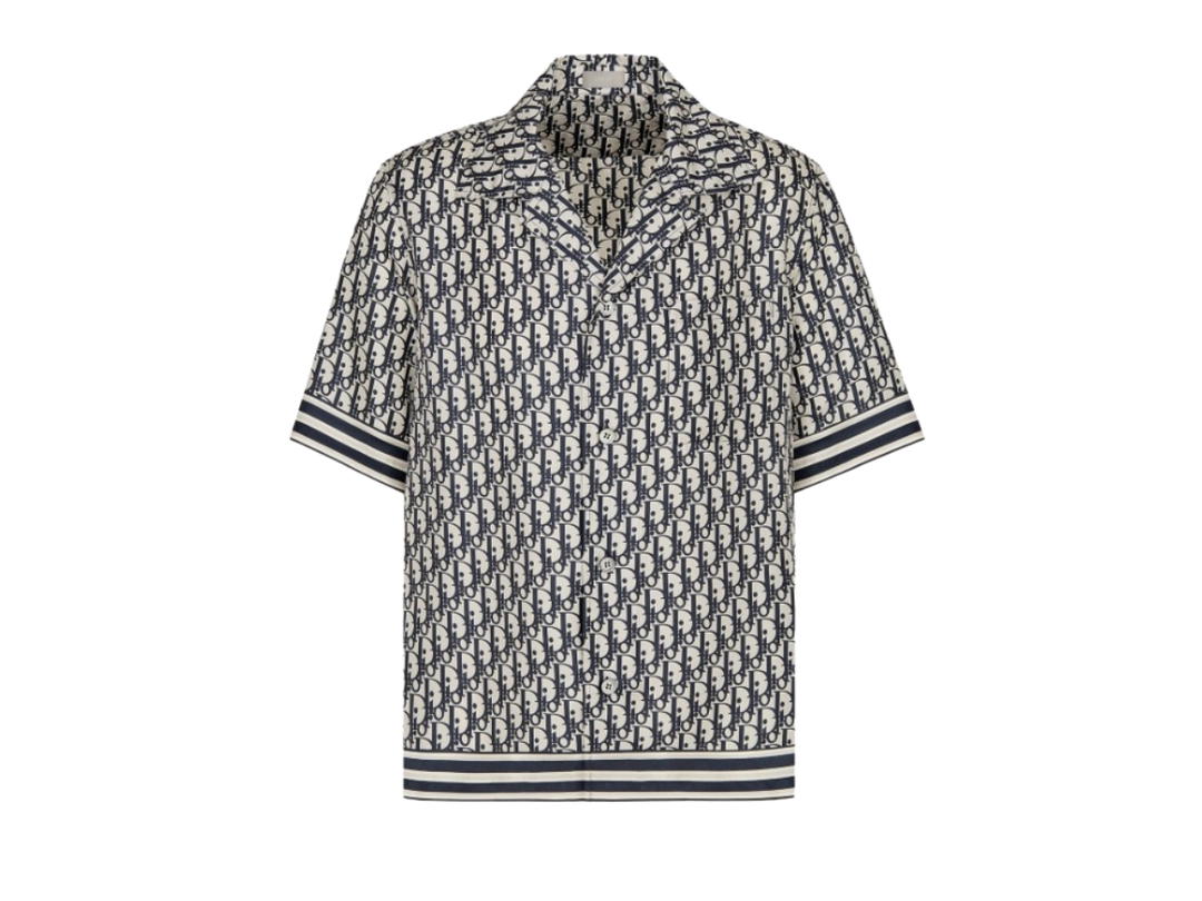 Dior Dior Oblique Short Sleeved Shirt In Silk Blue Grey