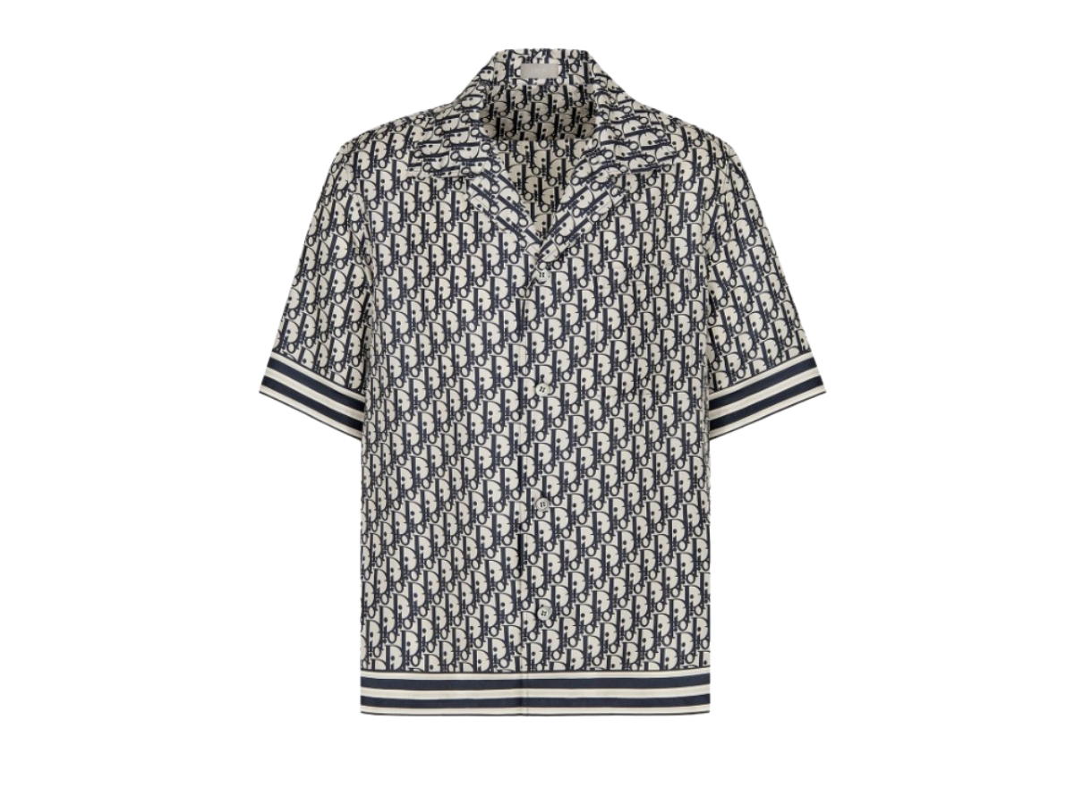 Dior Dior Oblique Short Sleeved Shirt In Silk Blue Grey