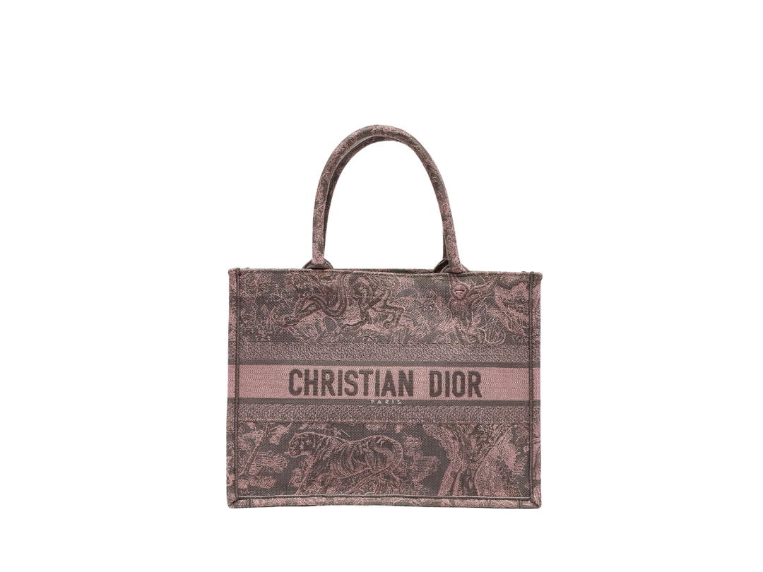 Dior Dior Medium Book Tote In Pink And Gray Toile De Jouy Sauvage Embroidery