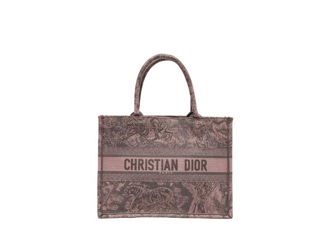 Dior Dior Medium Book Tote In Pink And Gray Toile De Jouy Sauvage Embroidery - view 1