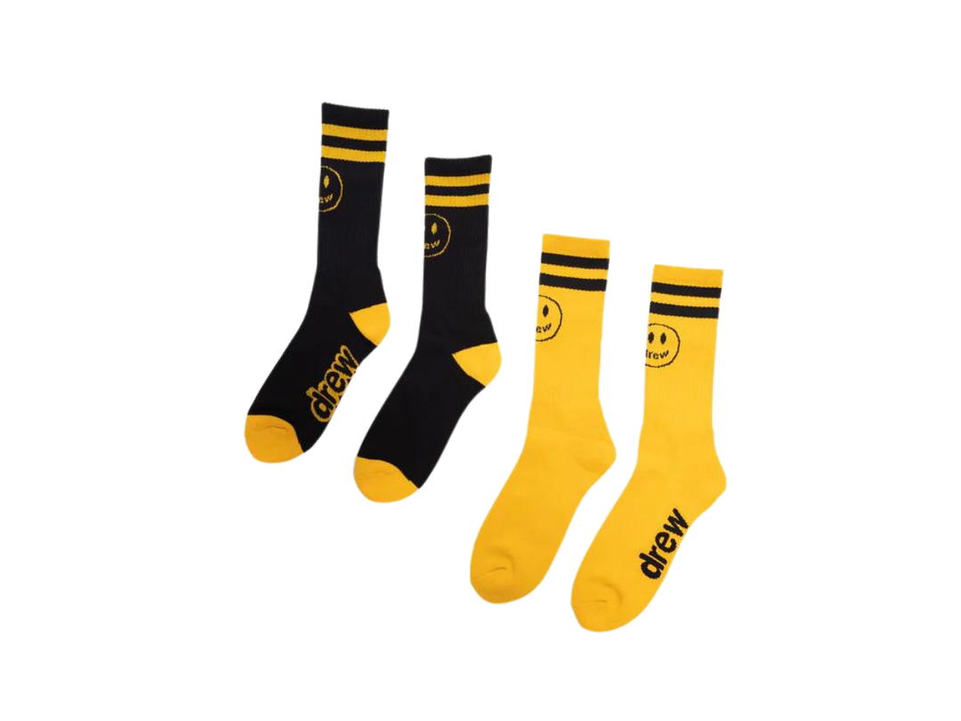 Drew House Drew House 2 Pack Mascot Stripe Socks Black Golden Yellow
