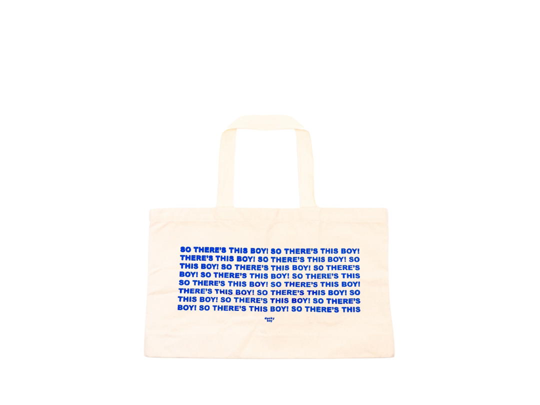 DUCKYBOY Duckyboy So There's This Boy Tote Ivory Royal Blue