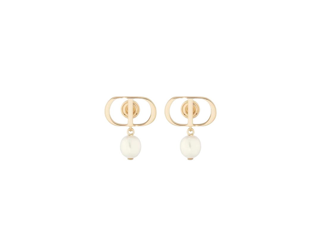 Dior Dior Petit CD Earrings Gold-finish Metal And White Resin Pearls Single Spiral