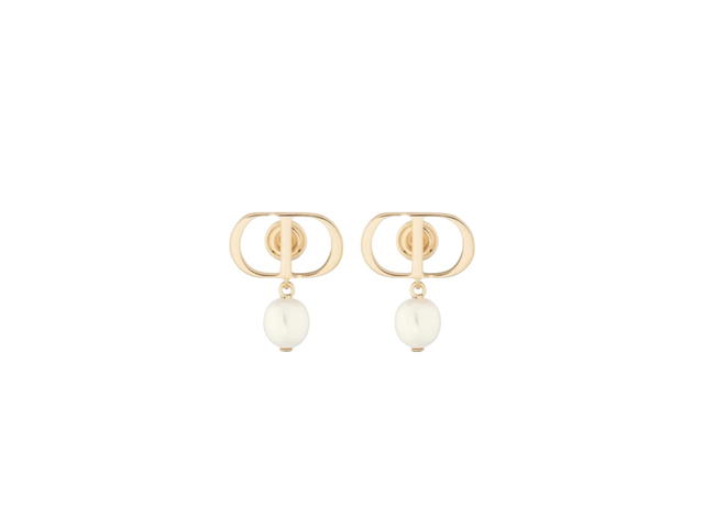 Dior Dior Petit CD Earrings Gold-finish Metal And White Resin Pearls Single Spiral - view 1