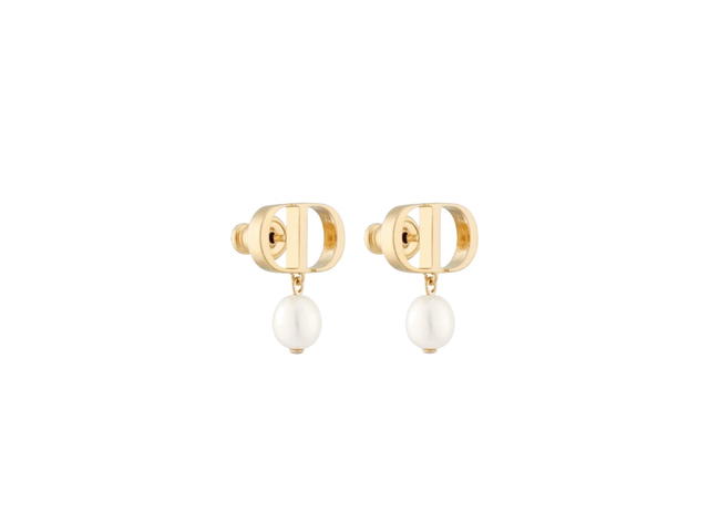 Dior Dior Petit CD Earrings Gold-finish Metal And White Resin Pearls Single Spiral - view 2
