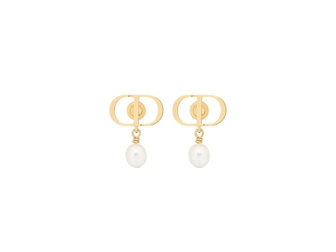 Dior Dior Petit CD Earrings Gold-Finish Metal And White Resin Pearls Double Spiral (2025)