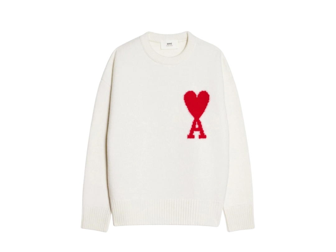 Ami Paris AMI de Coeur Oversize Intarsia Sweater Off White Red