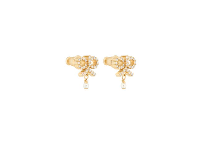 Dior Dior Le Nœud de Earrings Gold Finish Metal with White Resin Pearls and Silver Tone Crystals - view 2