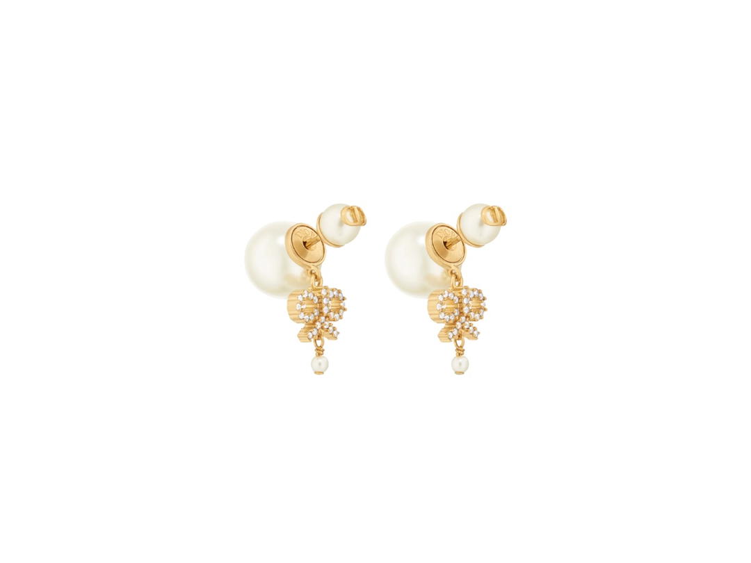 Dior Dior Tribales Earrings In Gold-Finish Metal And White Resin Pearls With Silver-Tone Crystals Gold