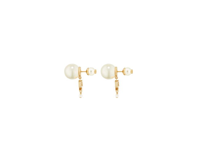 Dior Dior Tribales Earrings In Gold-Finish Metal And White Resin Pearls With Silver-Tone Crystals Gold - view 2