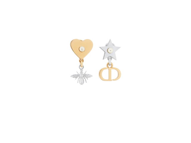 Dior Dior Petit CD Lucky Charms Earrings Gold Finish and Silver Finish Metal with White Resin Pearls - view 1