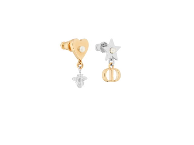 Dior Dior Petit CD Lucky Charms Earrings Gold Finish and Silver Finish Metal with White Resin Pearls - view 2