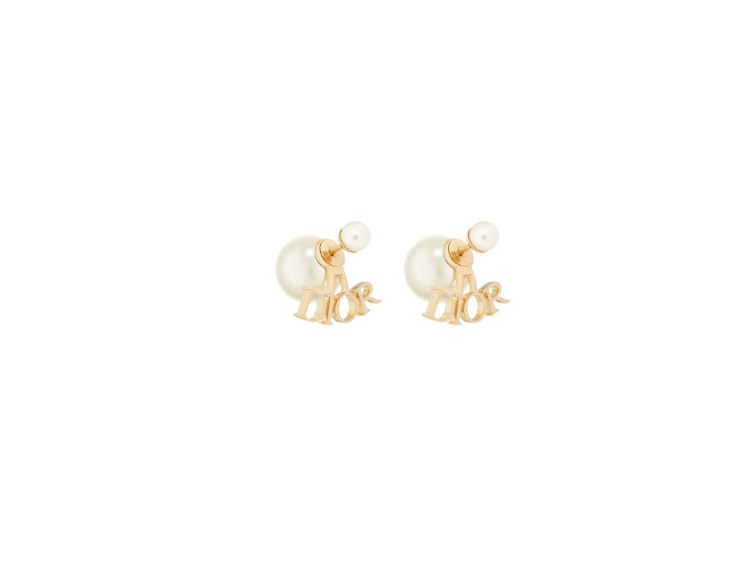 Dior Dior Tribales Earrings Gold Finish Metal and White Resin Pearls