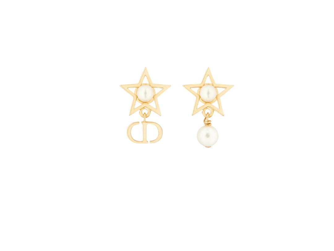 Dior Dior Petit CD Lucky Charms Earrings Gold Finish Metal and White Resin Pearls
