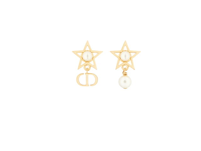 Dior Dior Petit CD Lucky Charms Earrings Gold Finish Metal and White Resin Pearls - view 1