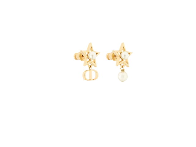 Dior Dior Petit CD Lucky Charms Earrings Gold Finish Metal and White Resin Pearls - view 2