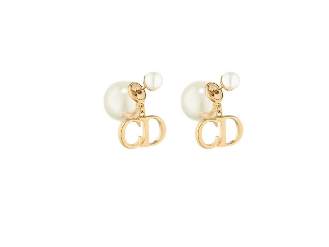 Dior Dior Tribales Earrings Gold Finish Metal and White Resin Pearls