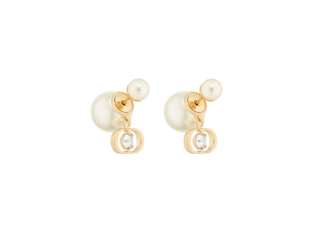 Dior Dior Tribales Earrings Gold Finish Metal with White Resin Pearls and Silver Tone Crystals - view 1