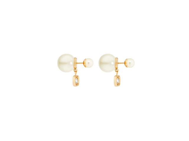 Dior Dior Tribales Earrings Gold Finish Metal with White Resin Pearls and Silver Tone Crystals - view 2
