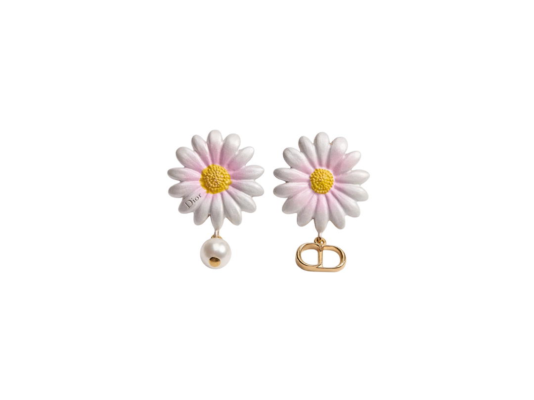 Dior Dior Daisy Earrings  White Resin Pearl And Multicolor Lacquer